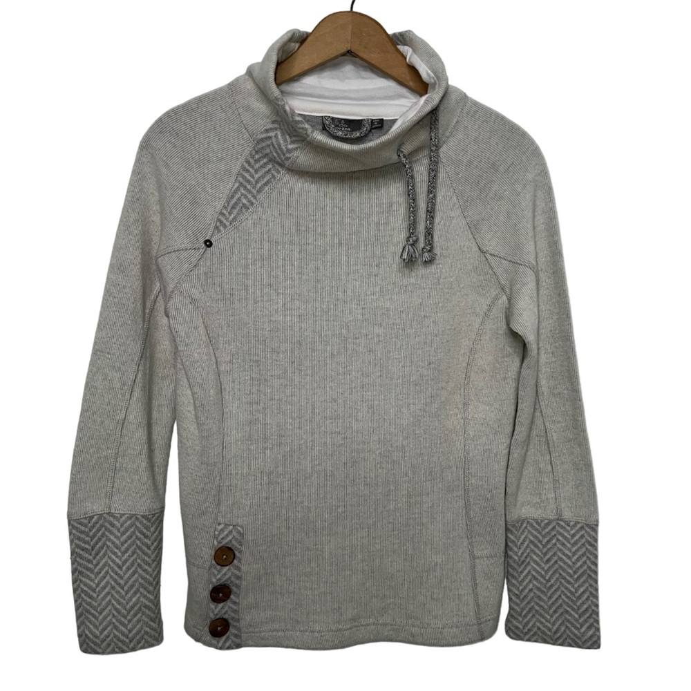 prAna Natural Lucia Wool-Blend Cowl Neck Grey Cream Sweater Size Extra Small